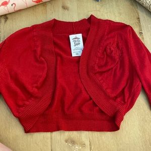 Disney dress shop cropped red sweater with embroidered castle detail
